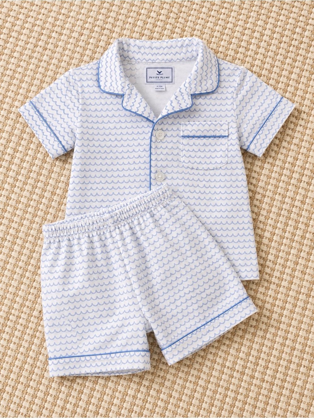 Petite Plume Blue Wave Pajama Set | 6–12 Months | Luxury Cotton Short Set
